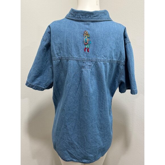 Passion-I Embroidered Southwestern Denim Short Sleeve Bears Birds Shirt XL - Picture 2 of 5